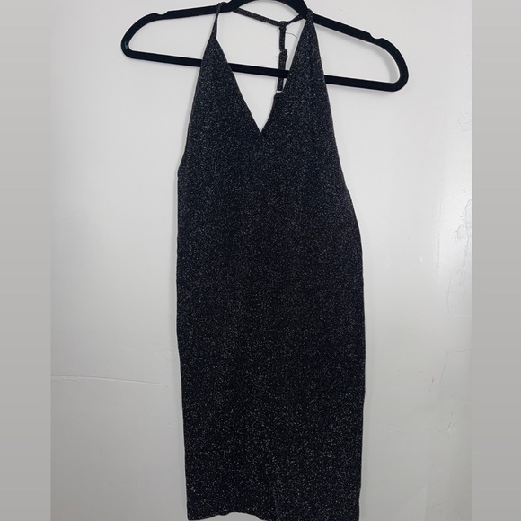 Charlotte Russe- Sparkly Black Halter Top Mini Bodycon dress with open shoulder - Picture 1 of 5